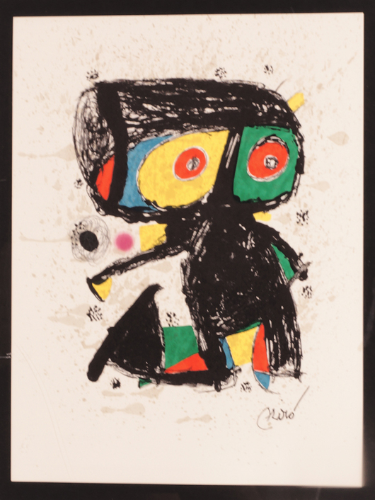 Joan Miro ‘Pligrafa Xv Years,’ color lithograph on  guarro paper, 1979, signed in the plate. height: 26 and 14 inches by width: 22 1/2 and 10 1/2 inches. Lewis & Maese image.