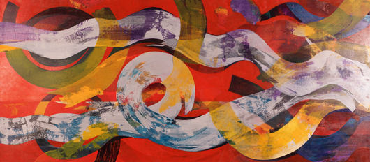 David Haberman, ‘Cancun Surf VI,’ acrylic on canvas, Cancun Series, 2001/2007. Height: 39 inches by width: 90 inches and numbered. Height: 37 and 19 inches by width: 31 and 18 in. Lewis & Maese image.