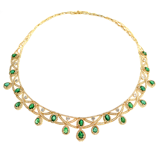 14.97-carat emerald and 10.25-carat diamond necklace. Government Auction image.