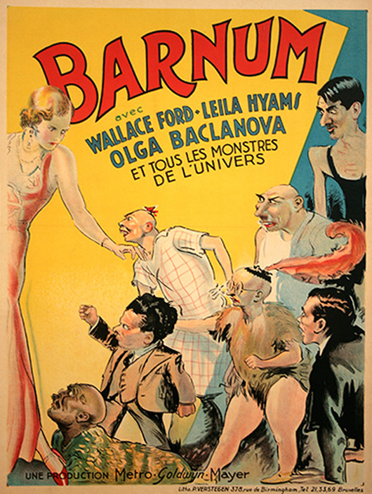 Original poster promoting the Belgian release of the 1932 film ‘Freaks,’ which was renamed ‘Barnum’ for that market. Ross Art Group image.