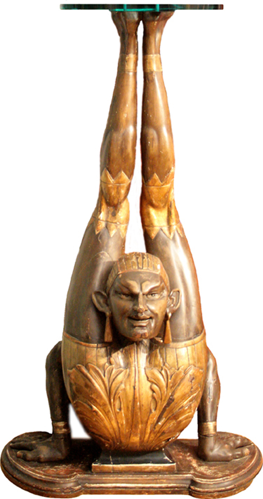 One of three carved-wood pedestals replicating contortionists, this one being 4ft tall. Ross Art Group image.