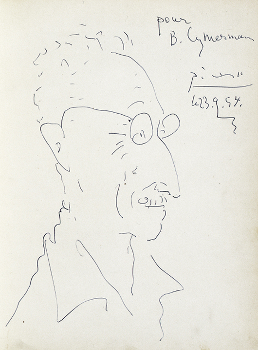 Pablo Picasso – ‘Portrait of B. Cymermann,’ ink on paper, 1954. Fairhead Fine Art image.