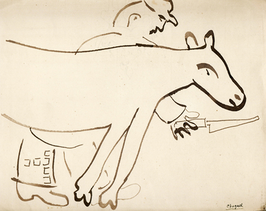 Marc Chagall – ‘The Butcher,’ brush and ink drawing, circa 1930. Fairhead Fine Art image.