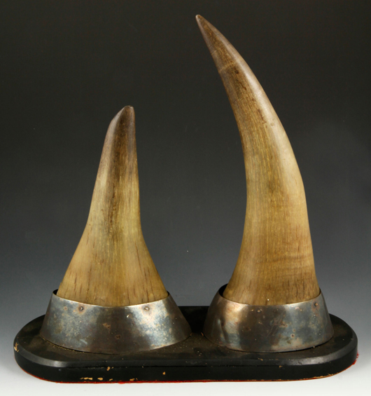 Silver mounted rhinoceros horns. Kaminski Auctions image.