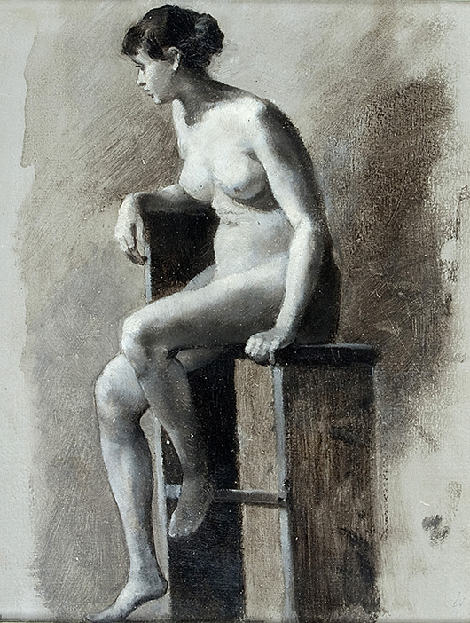 Bizer, Emil (Pforzheim 1881-1957 Badenweiler), 'Sitting, Female Nude,’ oil on paper, unsigned. Gut Bernstorf image.