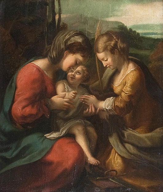 Old Masters, 'Anna and Mary with Jesus,’ oil on wood, probably Italy, early 18th century. Gut Bernstorf image.