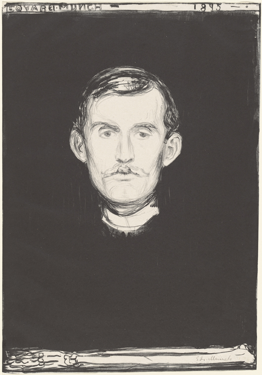 Edvard Munch, ‘Self-Portrait with Skeleton Arm,’ 1895, lithograph. Sheet: 45.6 x 31.5 cm (17 15/16 x 12 3/8 in.). National Gallery of Art, Washington, Rosenwald Collection. © Munch Museum/Munch Ellingsen Group/ARS, NY 2013.