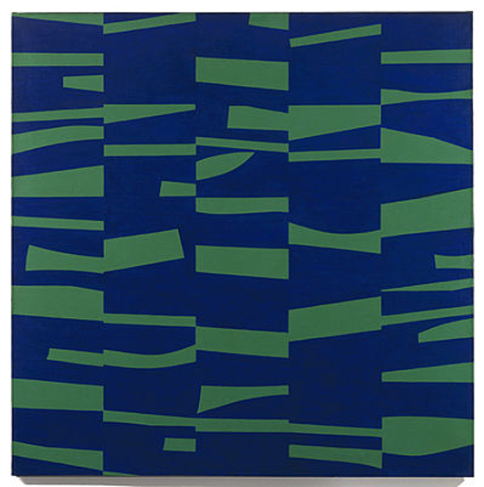 Ellsworth Kelly (American, b. 1923-), The Meschers, 1951, oil on canvas, 59 x 59 inches, Museum of Modern Art. Kelly was a pioneer of hard-edge painting in the 1940s and 1950s. Fair use of low-resolution copyrighted image to illustrate the artist's unique style. Image by permission of the Matthew Marks Gallery, New York, which represents Ellsworth Kelly.