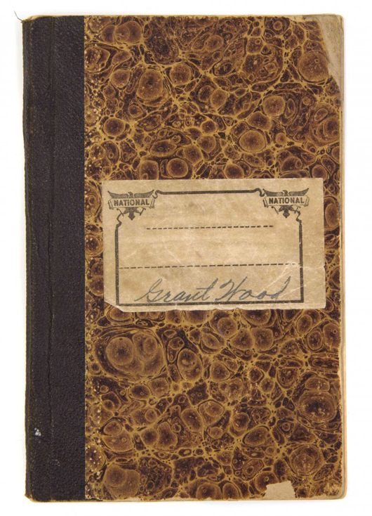 Artist Grant Wood signed the front of this 48-page sketchbook. Image courtesy Leslie Hindman Auctioneers.