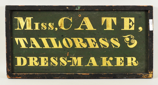 Painted and gilded dressmaker’s sign. Woodbury Auction image.