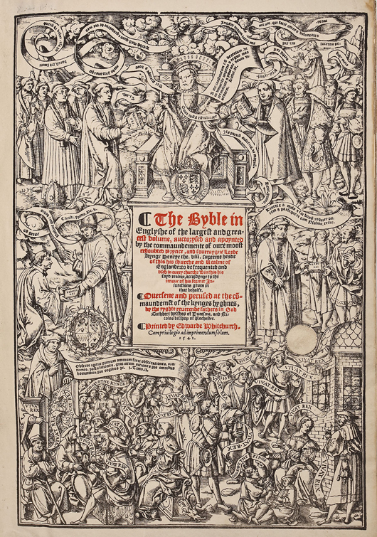 1541 English Great Bible (estimate $5,000-$7,000). Cordier Auctions & Appraisals image.