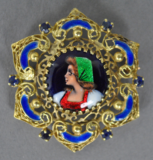 French gold and enamel portrait pin / pendant. Leighton Galleries image.