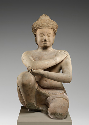 Kneeling Attendant, sculpture, stone, Angkor period, 10th century, Cambodia (Koh Ker). Image courtesy Metropolitan Museum of Art.