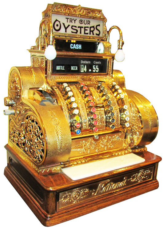 National Cash Register Model 442-E-L, with original gooseneck lights, professionally restored. Price realized: $6,600. Showtime Auction Services image.