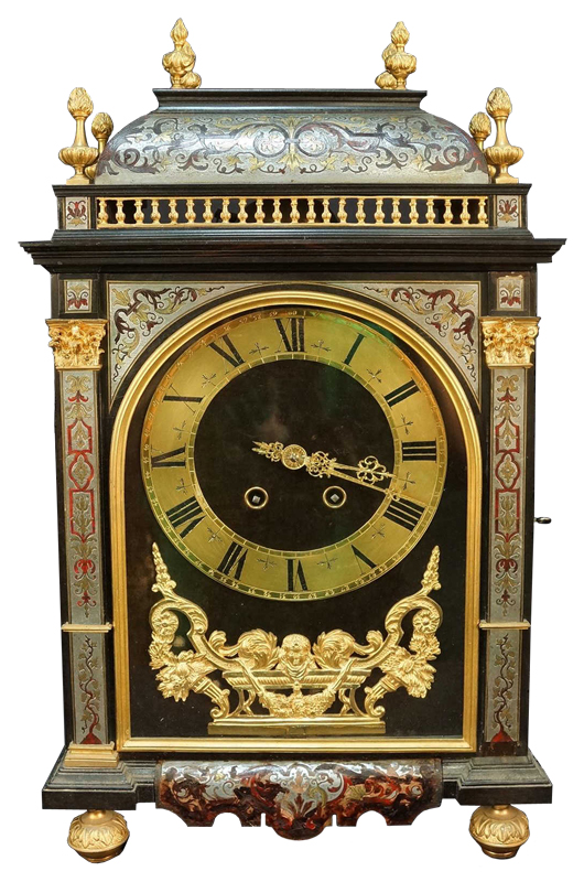 17th century Dutch Boulee-style mantel clock: estimate: $1,650-2,650. Lewis & Maese Auctioneers image.