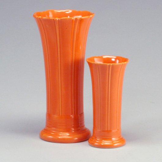Authentic vintage Fiesta red fluted vases. Image courtesy LiveAuctioneers.com Archive and Rago Arts and Auction Center.