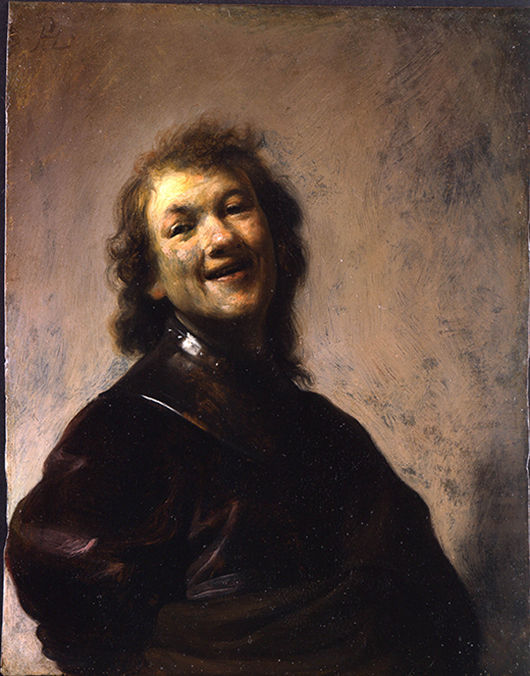 'Rembrandt Laughing,' about 1628. Rembrandt Harmensz. van Rijn (Dutch, 1606–1669). Oil on copper. 8 3/4 x 6 5/8 in. J. Paul Getty Museum, Los Angeles.