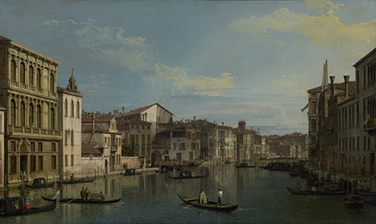 'The Grand Canal in Venice from Palazzo Flangini to Campo San Marcuola,' about 1738. Giovanni Antonio Canal, known as Canaletto (Italian, 1697–1768). Oil on canvas. 18 1/2 x 30 5/8 in. J. Paul Getty Museum, Los Angeles.