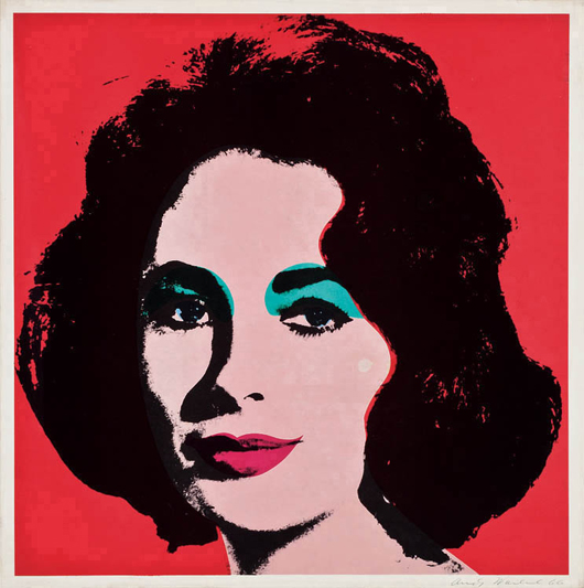 Andy Warhol,  'Liz.'  Estimate: $40,000 – 60,000. Los Angeles Modern Auctions image.