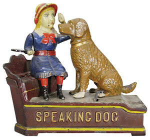 This Speaking Dog bank sold last year for more than pennies at RSL Auctions of Oldwick, N.J. The price was $14,280. It was the rare blue-dress variety.