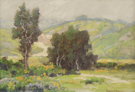 This classic Maurice Braun plein air landscape, originally estimated to bring $3,000 - $5,000, found a new home for $6,737.50. John Moran Auctioneers image.