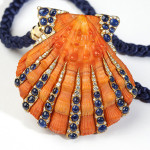 Moran’s will offer a second Verdura piece, a lion’s paw-shell, sapphire and diamond brooch (estimate: $10,000-$15,000). John Moran Auctioneers image.
