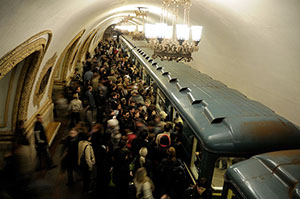 The metro in Moscow is one of the most heavily used rapid transit systems in the world. Image by Christophe Meneboeuf. This file is licensed under the Creative Commons Attribution-Share Alike 3.0 Unported license.