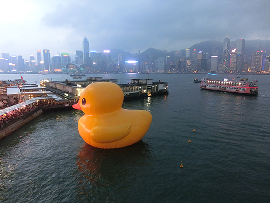 'Rubber Duck' by Dutch artist Florentijn Hofman. Image taken on May 3, 2013 at Ocean Terminal, Hong Kong. Licensed under the Creative Commons Attribution-Share Alike 3.0 Unported license.