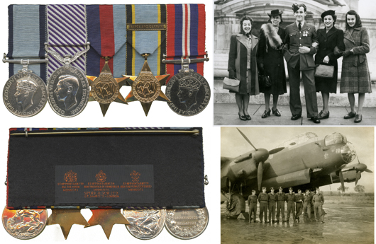 Superb and rare World War II Pathfinder’s CGM & DFM group of five awarded to Warrant Officer Solomon Joseph Harold Andrew, No.35 Squadron, No.8 (Pathfinder Force) Group, Royal Air Force Volunteer Reserve. Dreweatts London / Baldwin’s image.