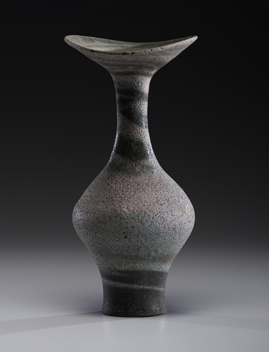 Lucie Rie, ‘Pink and Grey Bottle Vase,’ realized $24,000. Cowan’s Auctions Inc.