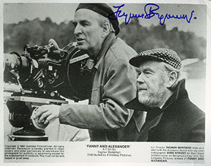 Ingmar Bergman (left) with cinematographer Sven Nykvist during the filming of the 1982 film 'Fanny and Alexander. Image courtesy of LiveAuctioneers.com Archive and The Written Word Autographs.