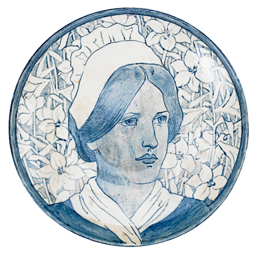 Newcomb College portrait charger by H. Joor, circa 1902. Estimate: $10,000-$15,000. Rago Arts and Auction Center image.