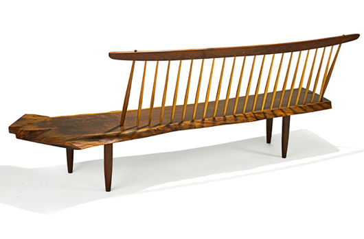 George Nakashima, Conoid bench, 1983. Estimate: $20,000-$30,000. Rago Arts and Auction Center image.