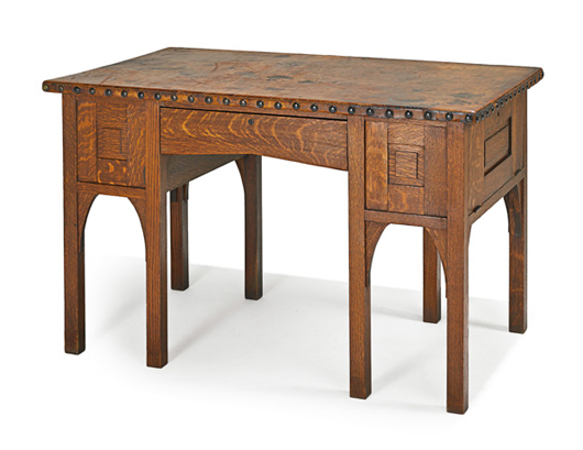 Gustav Stickley rare and early leather-top desk, circa 1901. Estimate: $15,000-$25,000. Rago Arts and Auction Center image.