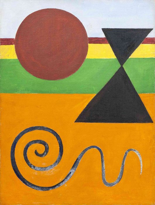 Alexander Calder (American, 1898-1976), 'Untitled,' circa 1945, oil on canvas, 16 x 12 1/8 inches. Price realized: $146,500. Leslie Hindman Auctioneers image.