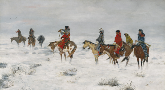 ‘Lost in a Snowstorm – We Are Friends,’ 1888, Charles M. Russell, 24 x 43 1/8 inches overall, oil on canvas. Amon Carter Museum of American Art, Fort Worth, Texas.