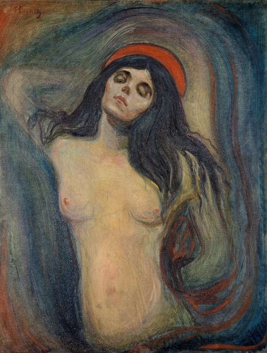 The Edvard Munch painting 'Madonna' is in the collection of the Munch Museum in Oslo. Image courtesy of Wikimedia Commons.