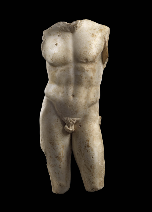 This late Hellenistic marble torso of an athlete (circa second-first century B.C.) will be with Rupert Wace Fine Art during London Art Week from June 28 to July 5. Image courtesy of Rupert Wace.