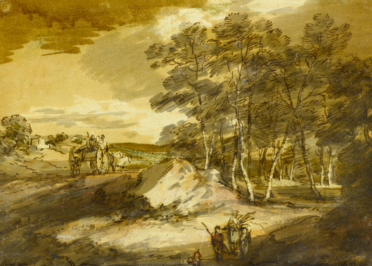 Stephen Ongpin Fine Art will be offering this drawing, 'Wooded Landscape with a Country Cart and Faggot Gatherers' by Thomas Gainsborough, (1727–1788) during the inaugural London Art Week. Image courtesy of Stephen Ongpin.