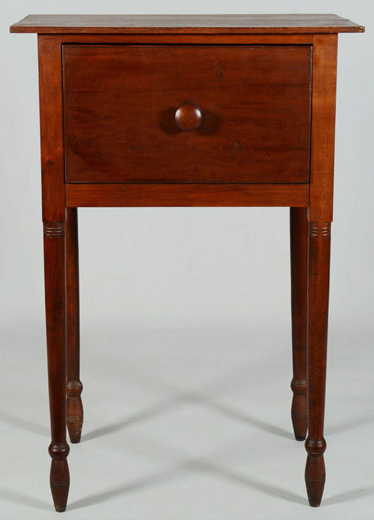 Related to the storied Southern huntboard, but smaller and less commonly found, are hunt tables. This one wore a nice old surface and served up $6,786 (est. $2,000-$2,500). Case Antiques image.