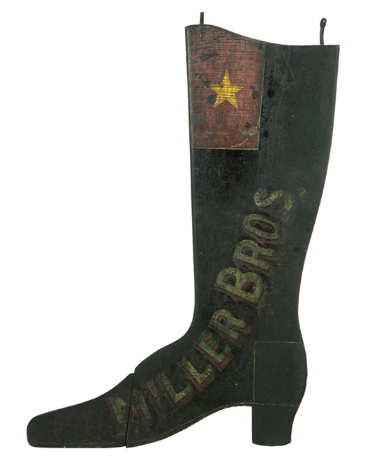 Clothing stores in the 19th century often displayed a sign that looked like a boot. It was a simple shape to make and easy to understand. This 47-inch-high wooden sign with its old paint sold for $911 at a Garth's auction in Ohio. 