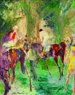 ‘Longchamp,’ by Leroy Neiman (American, 1921-2012) galloped at full tilt past its high estimate of $50,000 selling for $77,530. Clars Auction Gallery image.