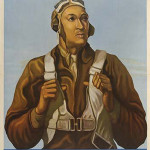 A Tuskegee Airman is pictured on this 'KEEP US FLYING / BUY WAR BONDS' poster released in 1943 by the U.S. Government Printing Office. Swann Galleris Inc. image.