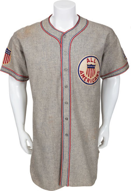 The jersey worn by American players on their exhibition tour of Japan in 1934. This one belonged to Babe Ruth's teammate Lou Gehrig. Image courtesy of LiveAuctioneers.com and Heritage Auctions.