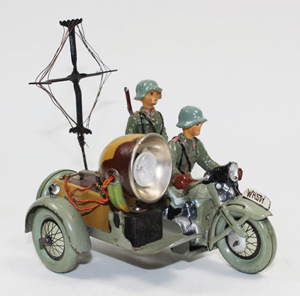 Elastolin Signal Corps motorcycle. Old Toy Soldier Auctions image.
