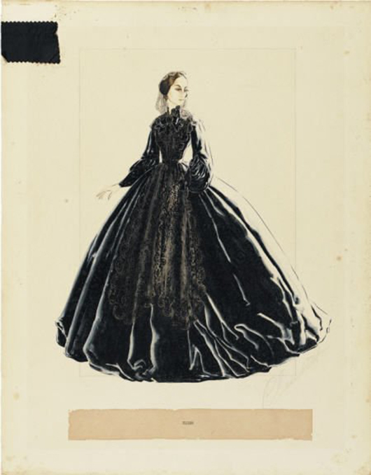 An original costume sketch by Walter Plunkett, costume designer for the movie 'Gone With the Wind.' This mourning dress was designed for Ellen, Scarlett O'Hara's mother. Image courtesy of LiveAuctioneers.com archive and Heritage Auctions.