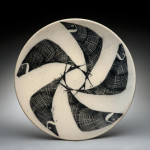 Michael Simon (American b. 1947) bowl with five black fish, 2004, salt glaze pottery. Collection of the artist.