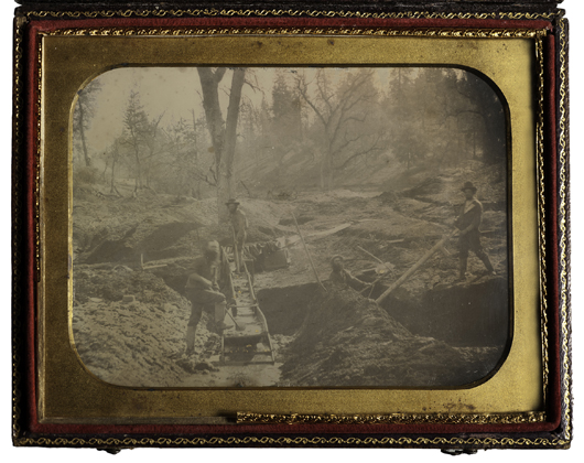 Half plate daguerreotype of 49ers mining scene. Estimate: $15,000/25,000. Cowan’s Auctions Inc. image.