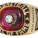 1987 ‘Pistol’ Pete Maravich Hall of Fame Induction ring, $88,826. Grey Flannel Auctions image.1987 ‘Pistol’ Pete Maravich Hall of Fame Induction ring, $88,826. Grey Flannel Auctions image.