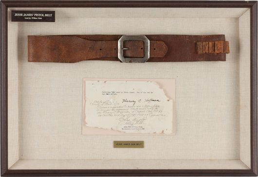 Cartridge belt used by Jesse James, one of the two he had when he was killed. Estimate: $10,000-plus. Heritage Auctions image.